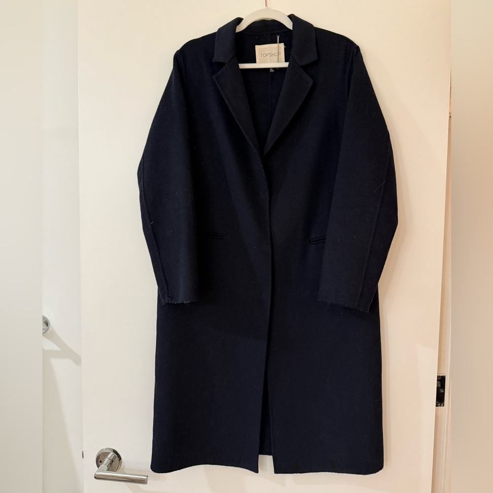Topshop Dark Navy Overcoat with buttons, pockets